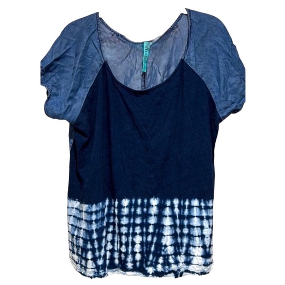 Whisper & Glow Women’s Denim Cotton Colorblock Tie Dye Top Size XL - Picture 2 of 9